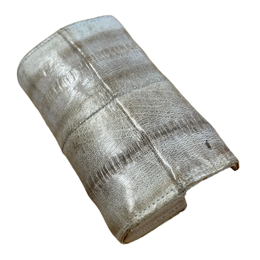 Vintage‎ Genuine Eel Skin Mirror Lipstick Case Women Silver